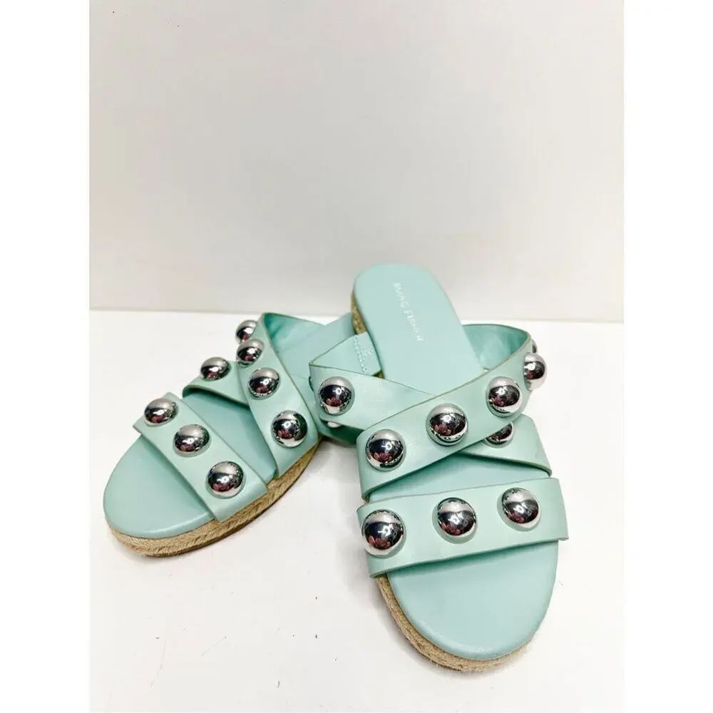 Marc Fisher Sandals Womens Size 6 Green Prisca Crisscross Espadrille‎ Slides